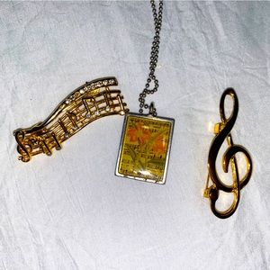3 Music Vintage Nashville Musical Notes, treble cleft pin, Cabochon pendant